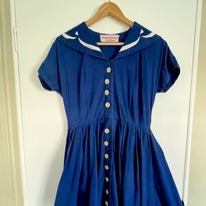True Vintage 1950s Sailor Nautical Dress Rockabilly Secretary Sexy Cotton Summe